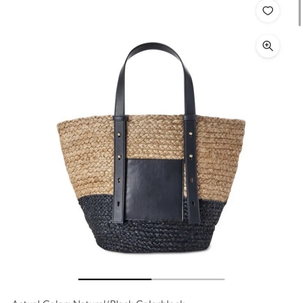 Time and Tru Women's Jute Pocket Tote Bag, Natural/Black